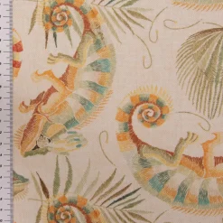 Dekostoff Vorhangstoff Baumwollstoff Chamäleon Leguan Blätter beige 1,40m Breite
