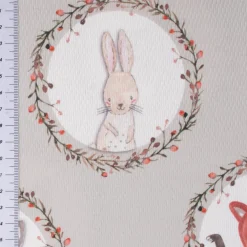Dekostoff Vorhangstoff Kinderzimmer Waldfreunde im Blumenkranz beige 1,60m Breite