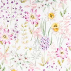 Dekostoff Vorhangstoff Popeline Digitaldruck Daffodil Spring Flower weiß rosa 1,40m Breite