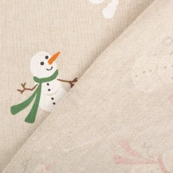 Dekostoff Weihnachtsstoff Leinenlook Xmas Happy Snowman Schneemann natur weiß 1,4m Breite