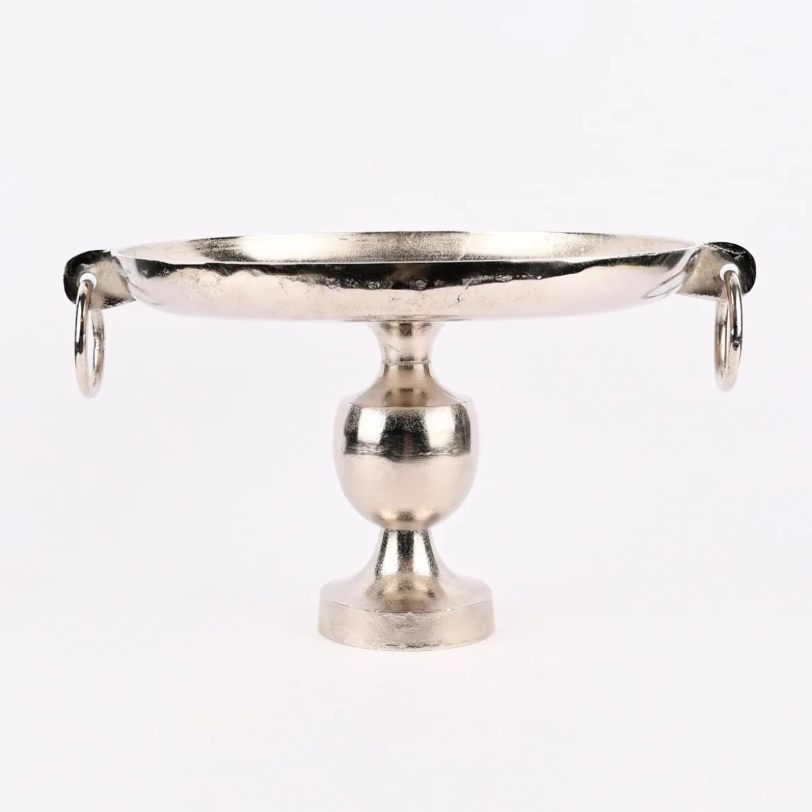 Deko Teller auf Fuß strukturiert Aluminium silberfarbig 49x27,5cm