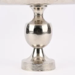 Deko Teller auf Fuß strukturiert Aluminium silberfarbig 49x27,5cm