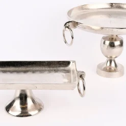 Deko Teller auf Fuß strukturiert Aluminium silberfarbig 49x27,5cm