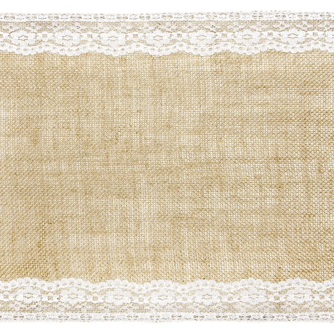 Deko Tischband Jute Sackleinen mit Spitzenborte natur weiß 0,28x2,75m