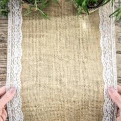 Deko Tischband Jute Sackleinen mit Spitzenborte natur weiß 0,28x2,75m