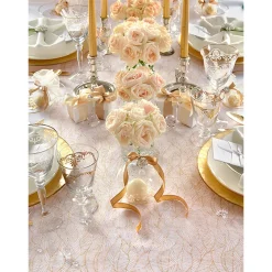 Deko Tischband Organza bedruckt Blätter weiß gold 0,48x9m