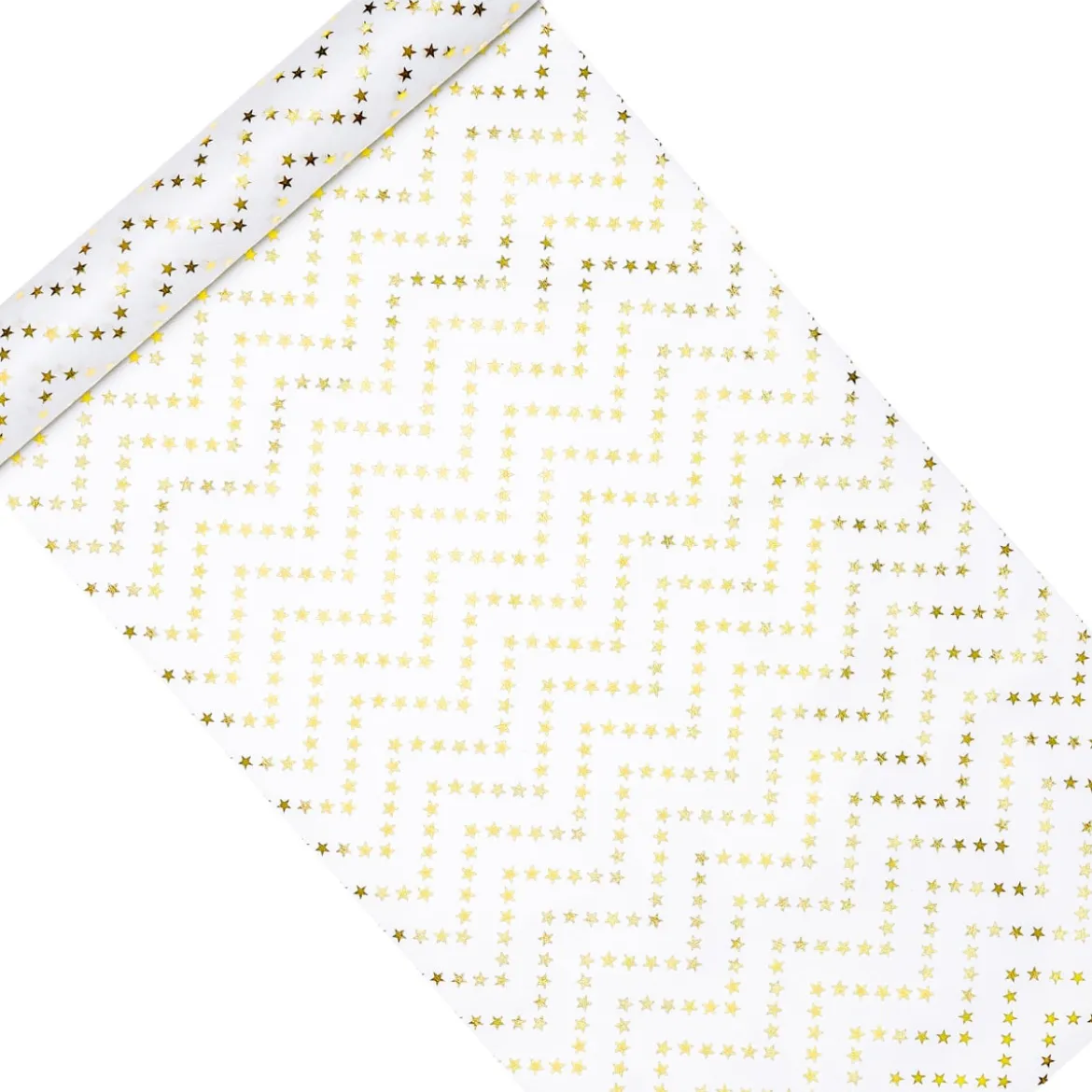 Deko Tischband Vlies bedruckt Sterne Chevron weiß gold 0,36x9m
