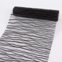 Deko Tischband Wellenmuster einfarbig schwarz 26x300cm