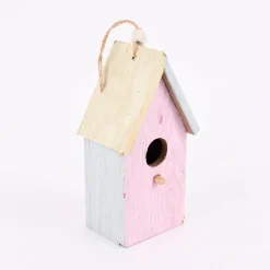 Deko Vogelhaus zum Aufhängen Holz rosa hellblau creme 19x10x7cm