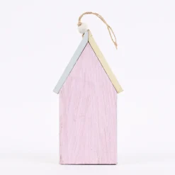 Deko Vogelhaus zum Aufhängen Holz rosa hellblau creme 19x10x7cm