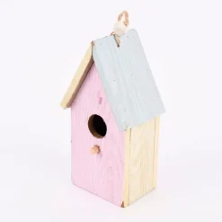 Deko Vogelhaus zum Aufhängen Holz rosa hellblau creme 19x10x7cm