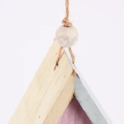 Deko Vogelhaus zum Aufhängen Holz rosa hellblau creme 19x10x7cm
