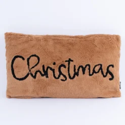 Deko Weihnachtskissen Christmas aus Plüsch braun 30x50cm