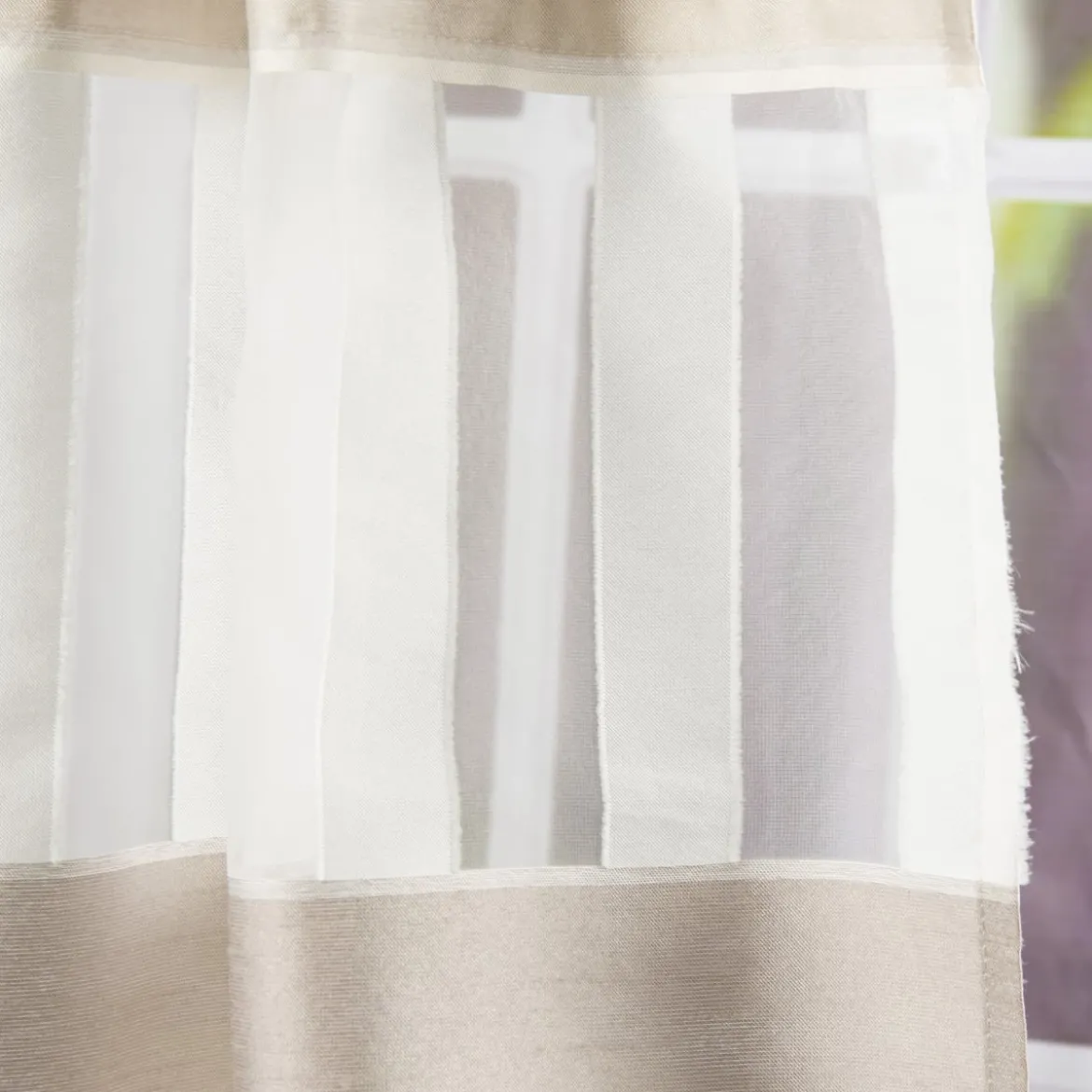 Design Ösenpanneaux Bistro Scheiben Gardine Streifen natur 50x140cm