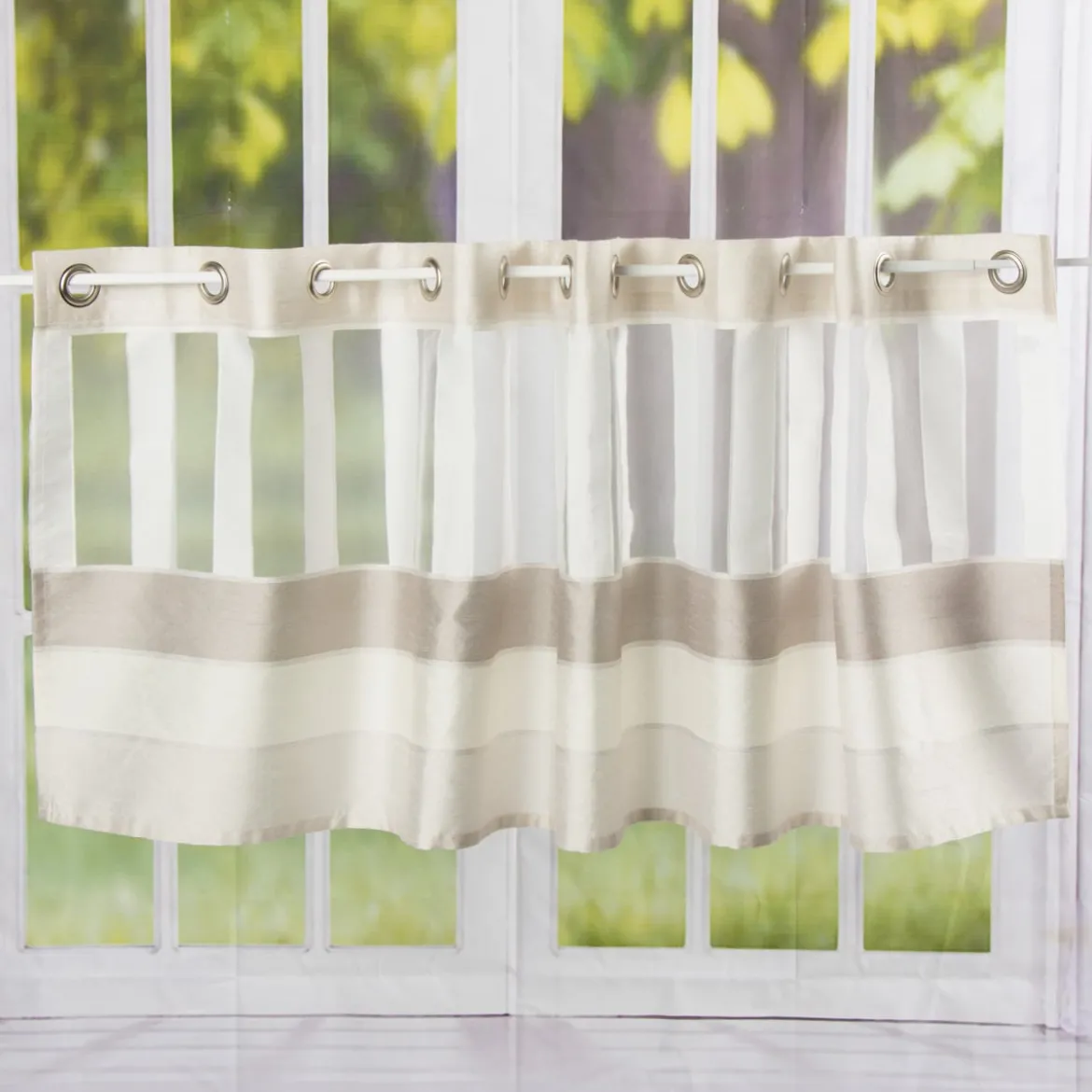 Design Ösenpanneaux Bistro Scheiben Gardine Streifen natur 50x140cm