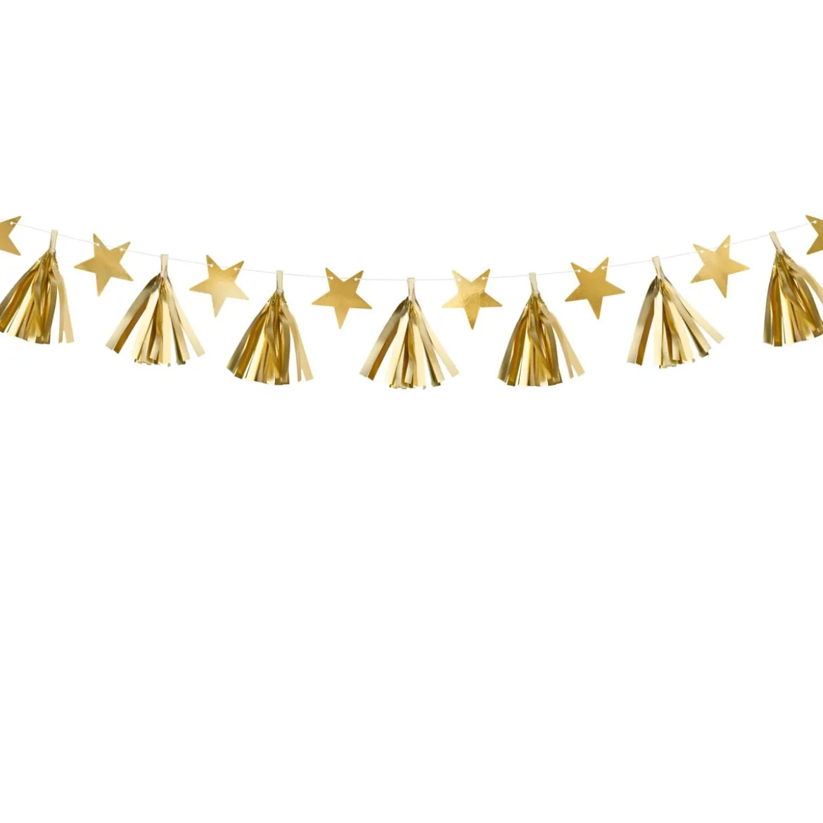 DIY-Girlande mit Quasten und Sternchen goldfarbig 1,3m