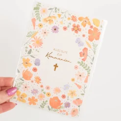 Doppelkarte Alles Gute zur Kommunion 12x17cm Blumen mit Goldveredelung von Grafik Werkstatt