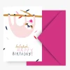 Doppelkarte Belated Happy Birthday Faultier weiß bunt mit Umschlag 10,5x14,7cm