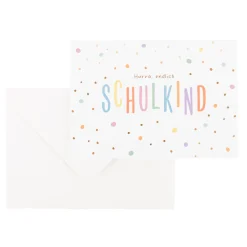 Doppelkarte Hurra, endlich SCHULKIND weiß bunt 12x17cm von Grafik Werkstatt