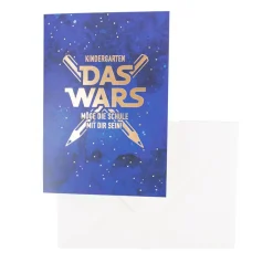Doppelkarte Kindergarten DAS WARS mit Goldveredelung blau 12x17cm von Grafik Werkstatt