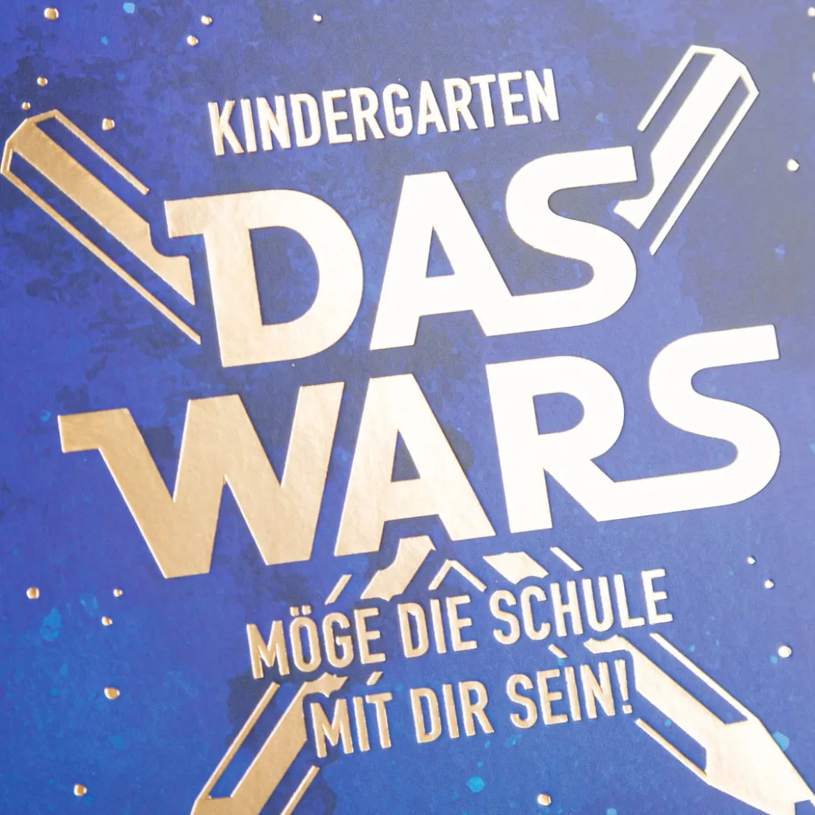 Doppelkarte Kindergarten DAS WARS mit Goldveredelung blau 12x17cm von Grafik Werkstatt
