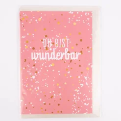 Doppelkarte mit Umschlag Du bist wunderbar rosa goldfarbig 14,5x10,5cm