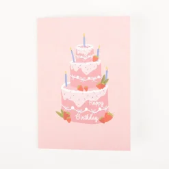Doppelkarte mit Umschlag Happy Birthday Erdbeertorte rosa rot A6 von KEITCARDS
