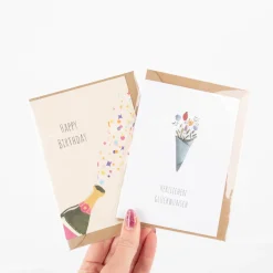Doppelkarte mit Umschlag Happy Birthday mit Sektflasche und Konfetti A6 von KEITCARDS