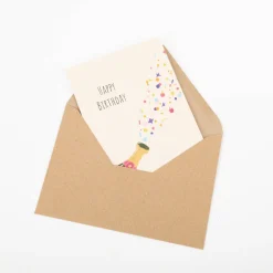 Doppelkarte mit Umschlag Happy Birthday mit Sektflasche und Konfetti A6 von KEITCARDS