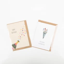 Doppelkarte mit Umschlag Happy Birthday mit Sektflasche und Konfetti A6 von KEITCARDS