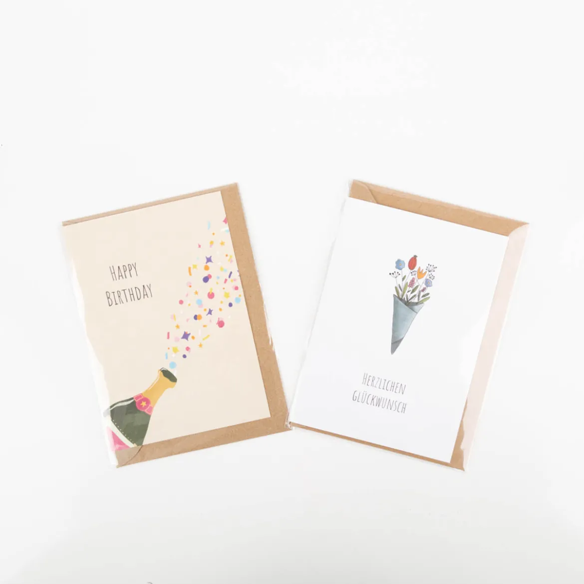 Doppelkarte mit Umschlag Happy Birthday mit Sektflasche und Konfetti A6 von KEITCARDS