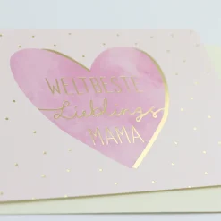 Doppelkarte Weltbeste Lieblingsmama mit Goldveredelung rosa 12x17cm von Grafik Werkstatt