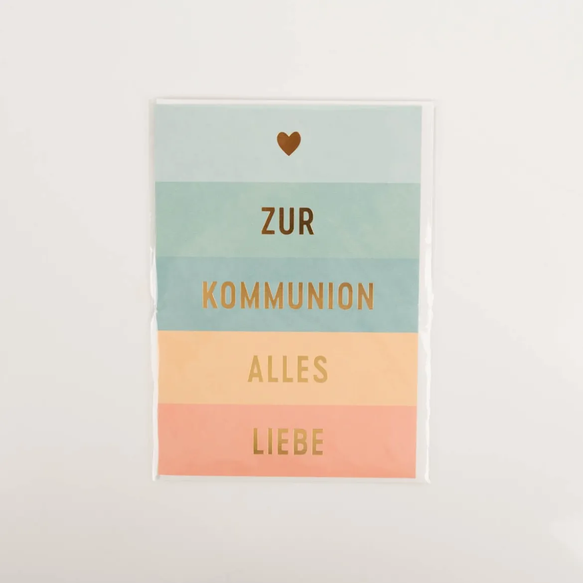 Doppelkarte Zur Kommunion alles Liebe 12x17cm Streifen mit Goldveredelung von Grafik Werkstatt