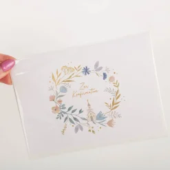 Doppelkarte Zur Konfirmation 12x17cm Kirche Blumenkranz mit Goldveredelung von Grafik Werkstatt