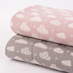 Double Gauze Musselinstoff Meterware Jeron Wolken grau weiß 1,35m Breite