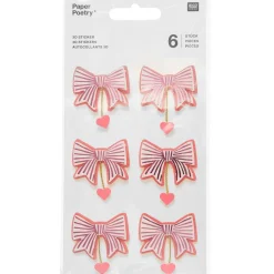 3D Sticker Schleifen mit Herzchen in Rosa 6Stk von Rico Design