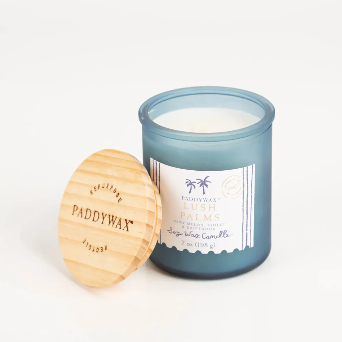Duftkerze Sojakerze Coastal Lush Palms im Glas mit Holzdeckel 40 Std Brenndauer von Paddywax