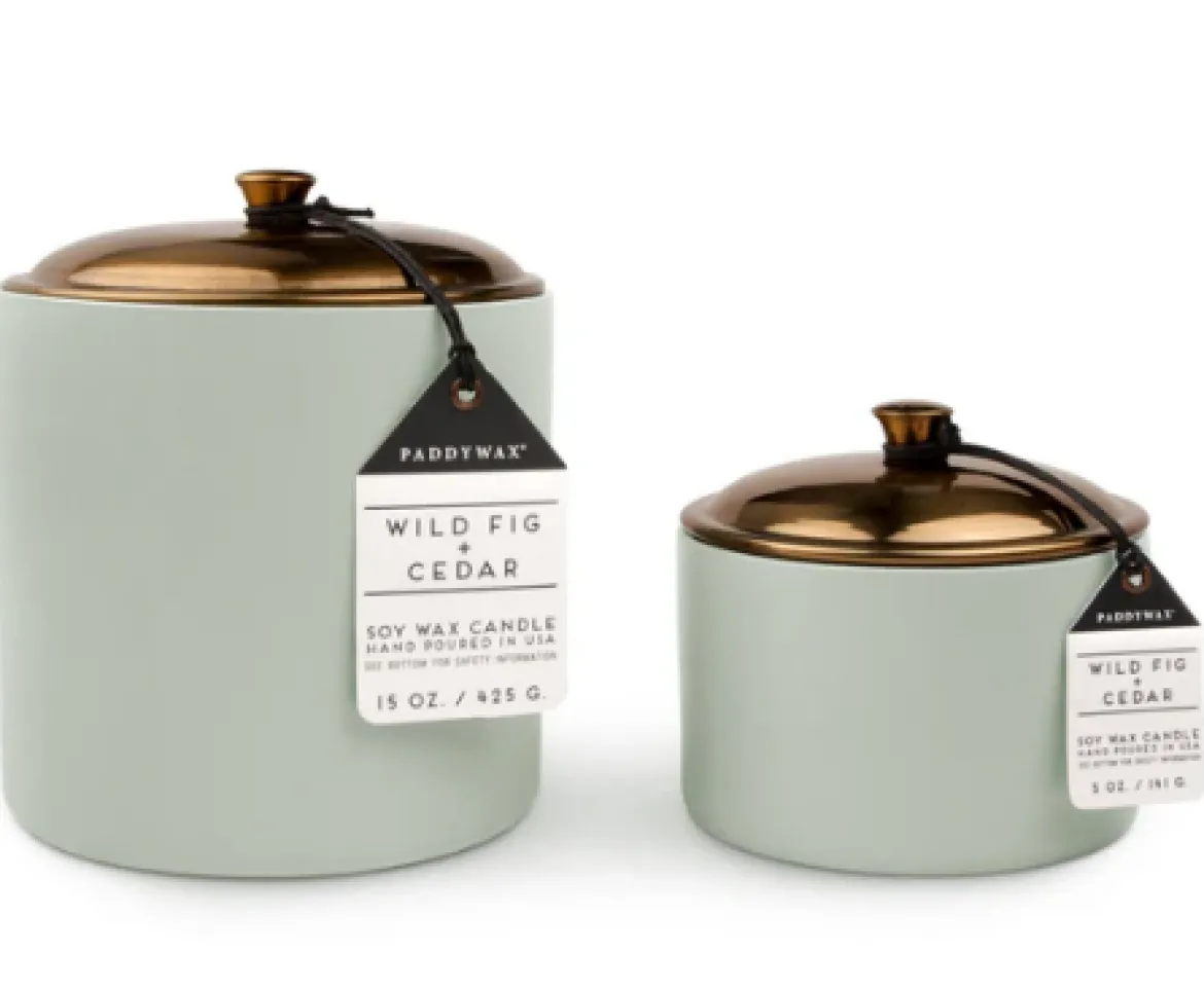 Duftkerze Sojakerze Hygge Sage Wild Fig & Cedar 425g mit 3 Dochten im Keramiktopf mit Metalldeckel von Paddywax