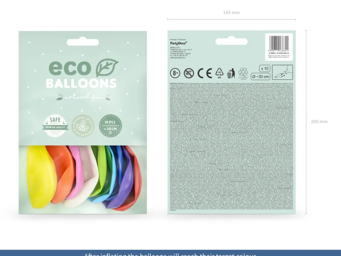Eco Luftballons metallisiert einfarbig weiß gelb orange rot grasgrün apfelgrün blau hellblau rosa violett 10 Stück