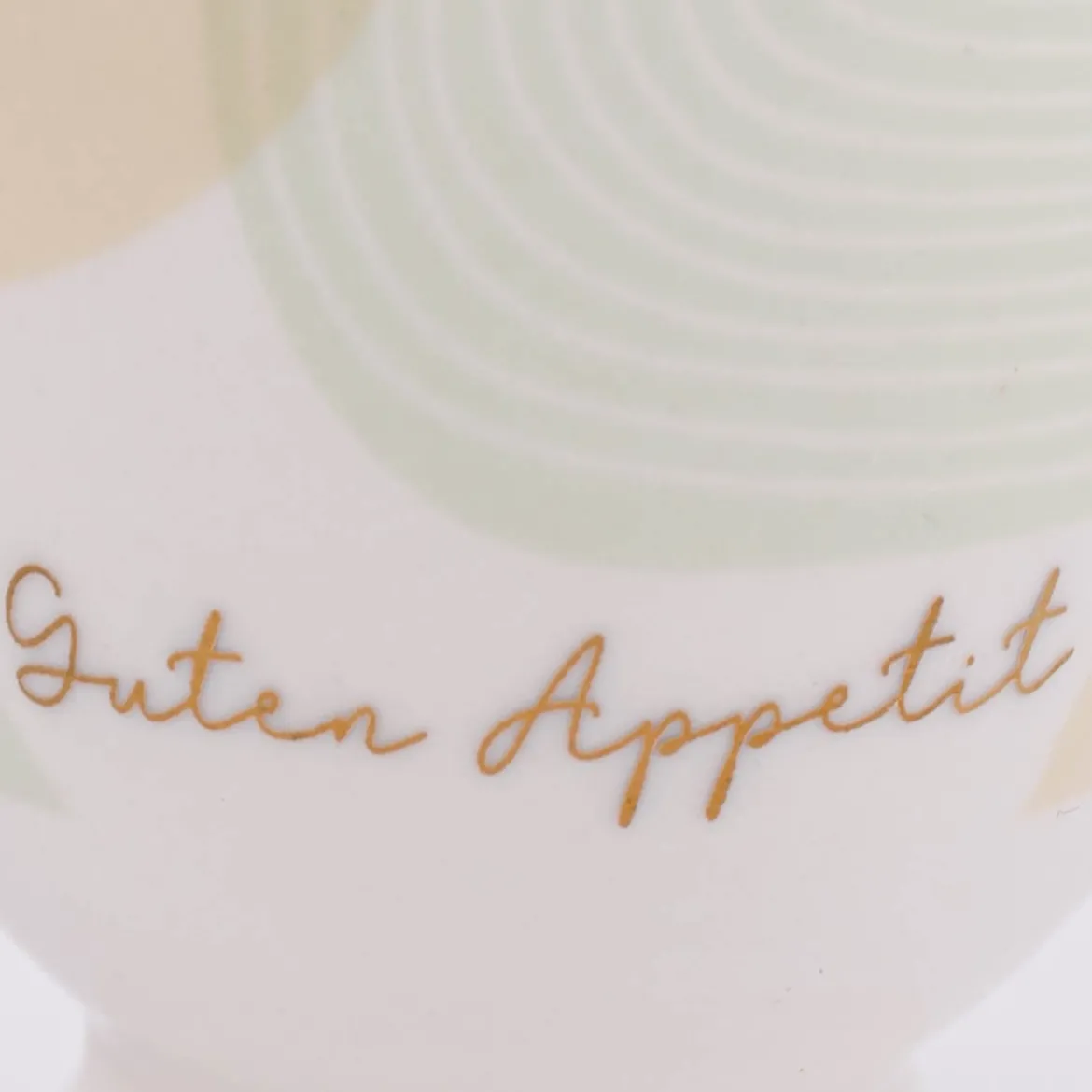 Eierbecher aus Porzellan Guten Appetit grafisch pastell weiß mint beige gold 5x6cm von der Schreibkram Manufaktur