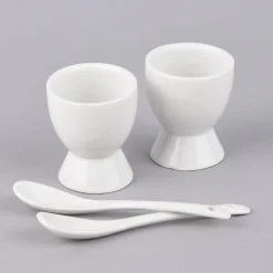 Eierbecher 2er Set mit Löffel Porzellan weiß