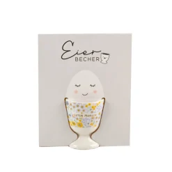 Eierbecher "Guten Morgen" Blümchen gelb lila Porzellan 5x6cm von Grafik Werkstatt
