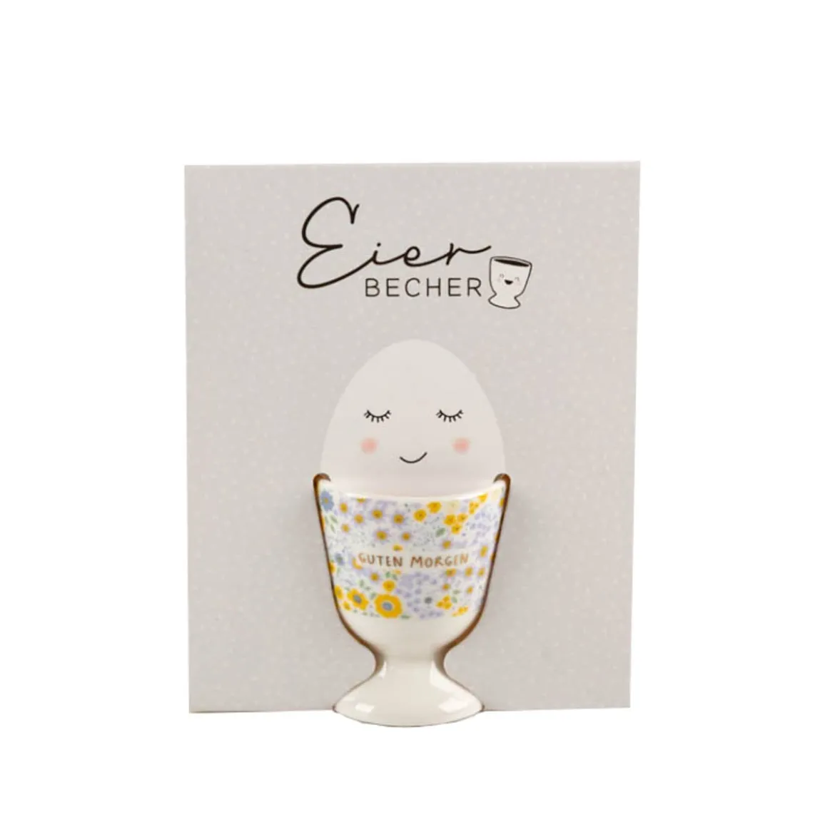 Eierbecher "Guten Morgen" Blümchen gelb lila Porzellan 5x6cm von Grafik Werkstatt