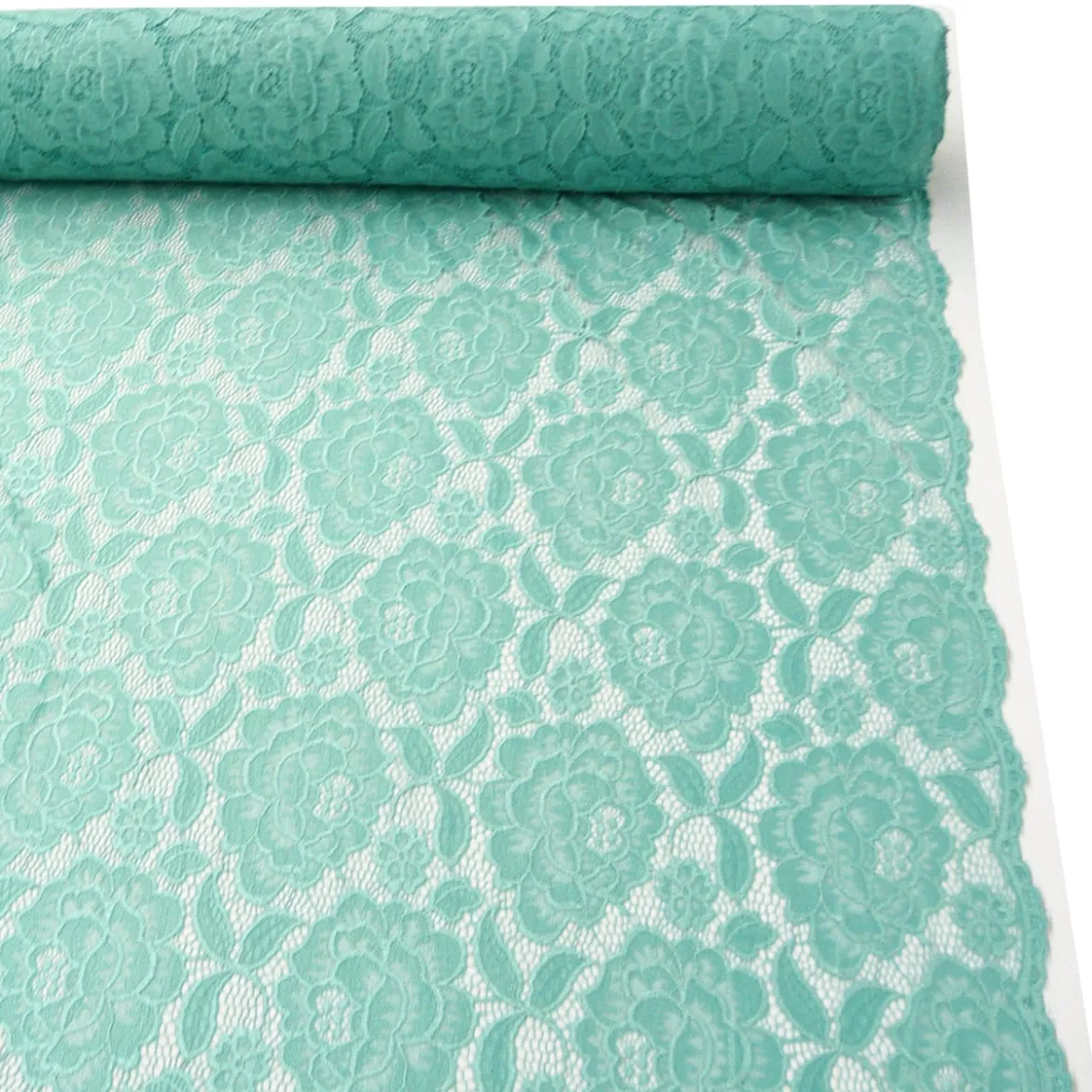 Elastische Spitze Blumen mit Wellen Abschluss beidseitig mint