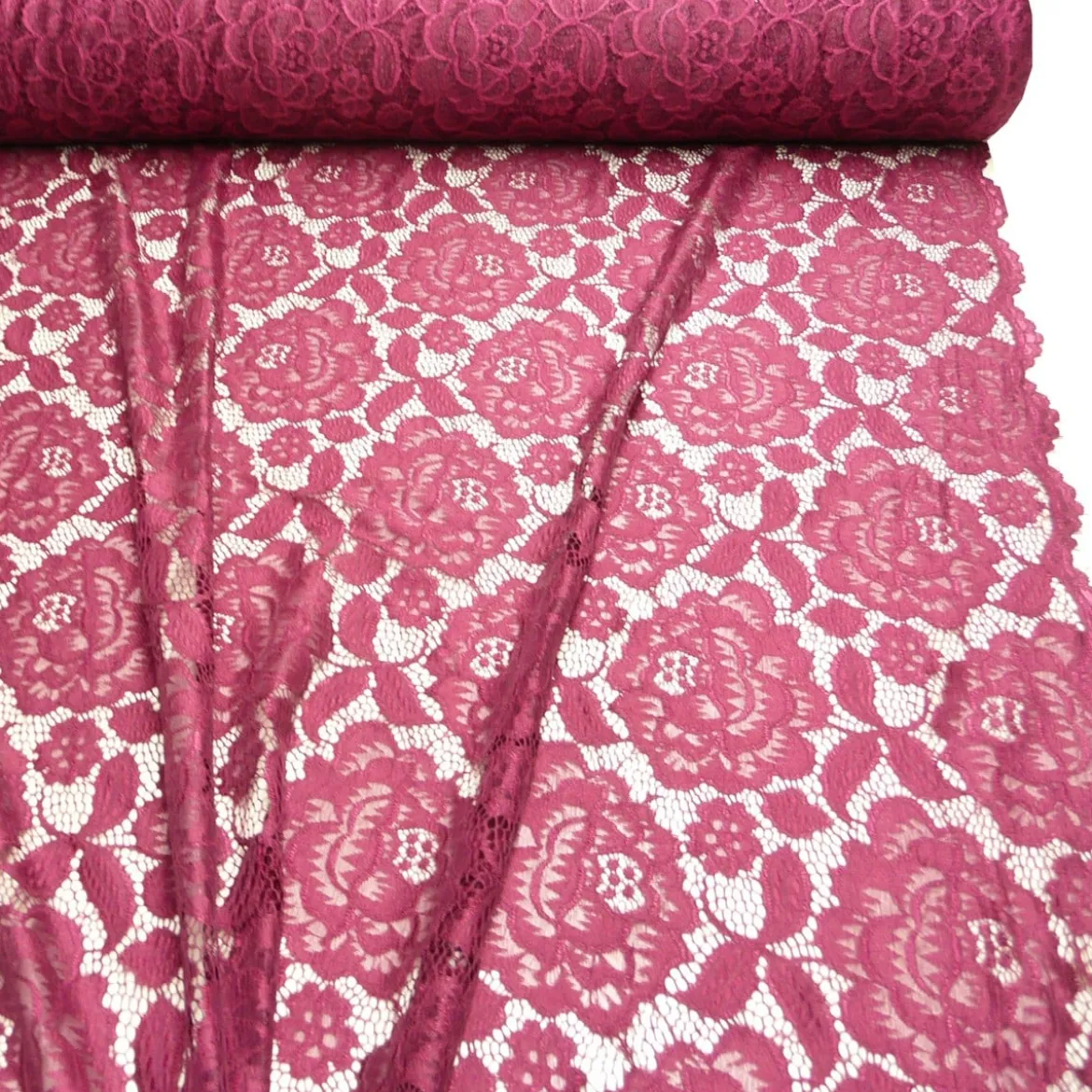 Elastische Spitze Blumen mit Wellen Abschluss beidseitig fuchsia pink