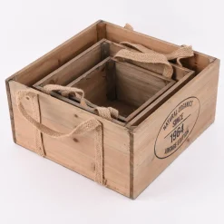 3er Set Aufbewahrungsboxen Natural Organics aus Holz mit Jutehenkeln natur verschiedene Größen