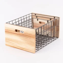 3er Set Aufbewahrungsbox Holzkiste Gitter Holz natur grau verschiedene Größen