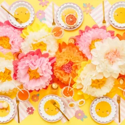 5er Set Blumen aus Seidenpapier cremeweiß rosa 30cm 25cm und 20cm