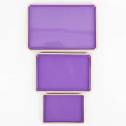 3er Set Dekotablett aus Kunststoff mit goldfarbigem Rand lila schwarz 32x21,5x2,5cm