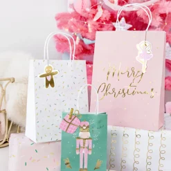 3er Set Geschenktüte Papier Nussknacker Merry Christmas pastell